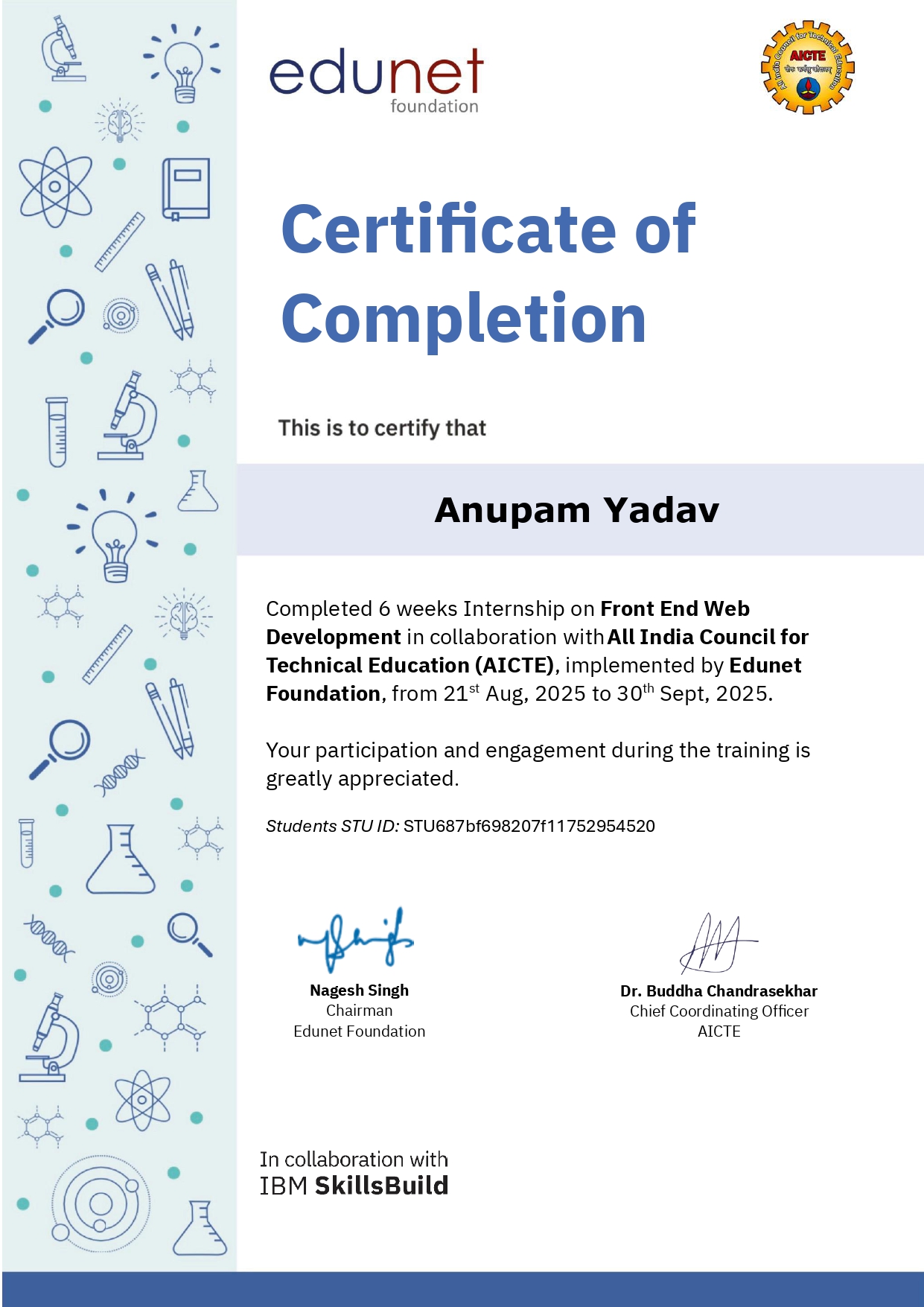 AICTE Front-End Web Development Internship