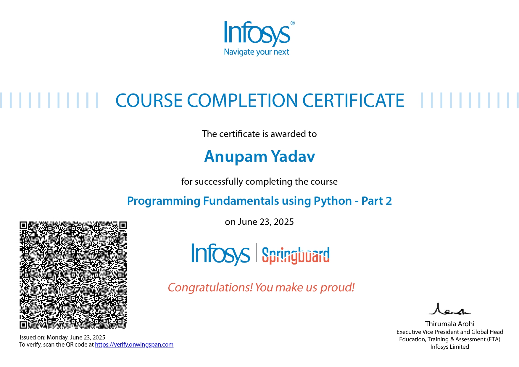 Python Fundamentals By Infosys Springboard Part 2