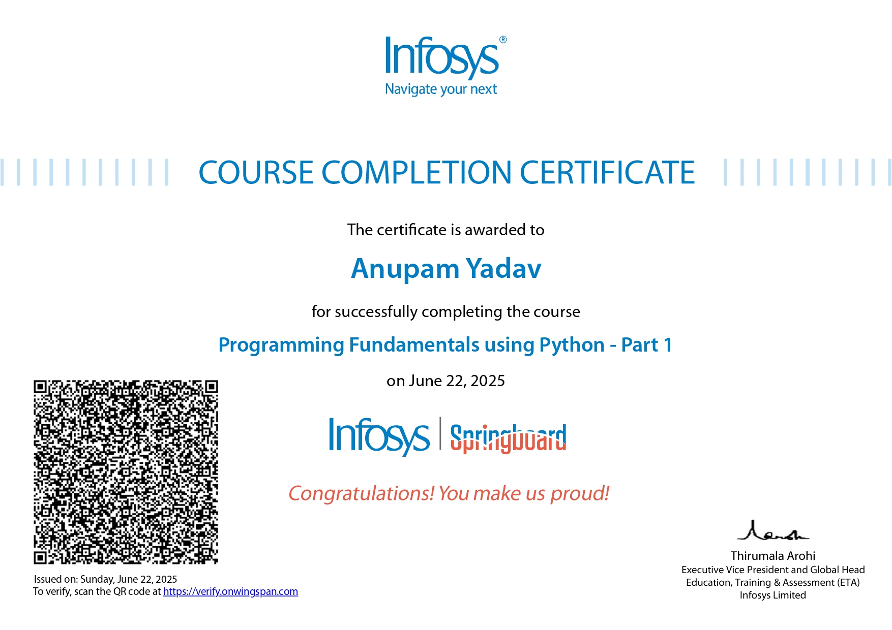 Python Fundamentals By Infosys Springboard Part 1